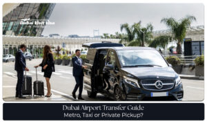 Dubai airport transfer services including taxis, private cars, metro, and shuttle options.