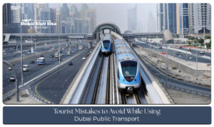 Tourists navigating Dubai public transport and avoiding common mistakes while using the metro, buses, and trams.