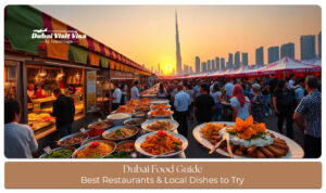 Traditional Emirati dishes and international cuisine served in Dubai’s vibrant dining scene.