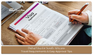 South African traveler holding a passport while preparing for a Dubai visa application and UAE trip.”