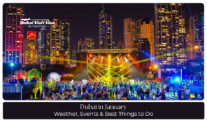Tourists enjoying pleasant weather and outdoor attractions in Dubai during January.