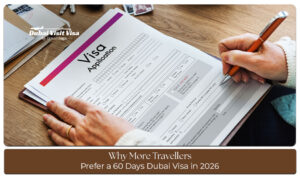 Traveler planning an extended stay in Dubai with a 60-day Dubai visa, exploring the city's modern attractions and landmarks in 2026.