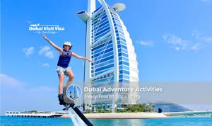 Tourists enjoying thrilling adventure activities in Dubai, including desert and water sports