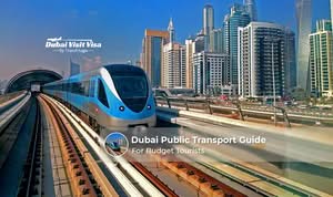 Budget tourist using Dubai Metro and public transport to explore city attractions