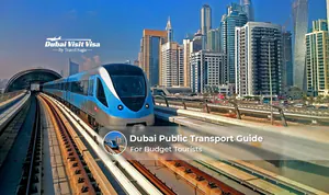 Budget tourist using Dubai Metro and public transport to explore city attractions