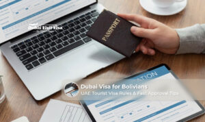 Bolivian traveler exploring Dubai with iconic landmarks after obtaining a Dubai tourist visa.