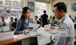 Cambodian traveller applying for a Dubai visa with passport and required documents