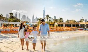 Family enjoying a private beach resort in Dubai.