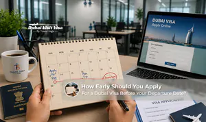 Traveler preparing Dubai visa documents before departure.