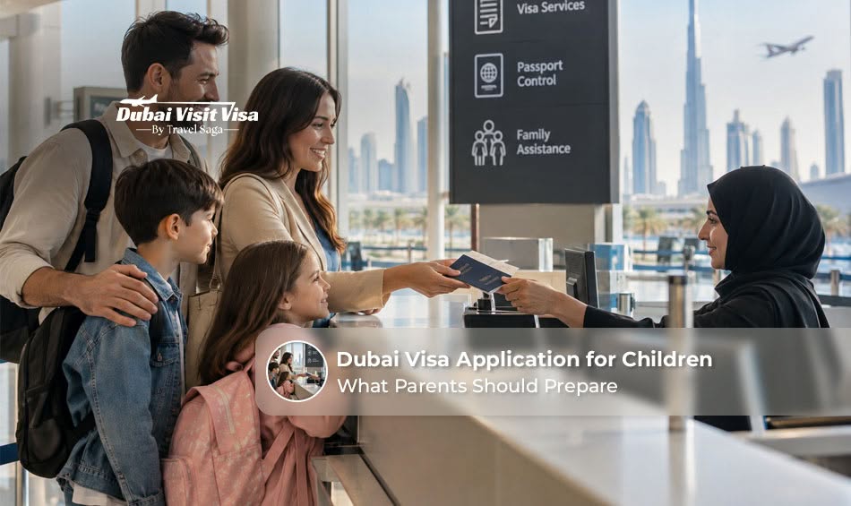 Parents preparing visa documents for children travelling to Dubai.