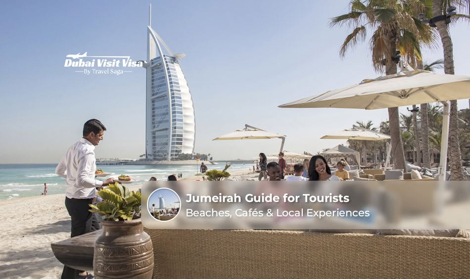 Tourists exploring Jumeirah's beaches, landmarks, and vibrant coastal attractions in Dubai.