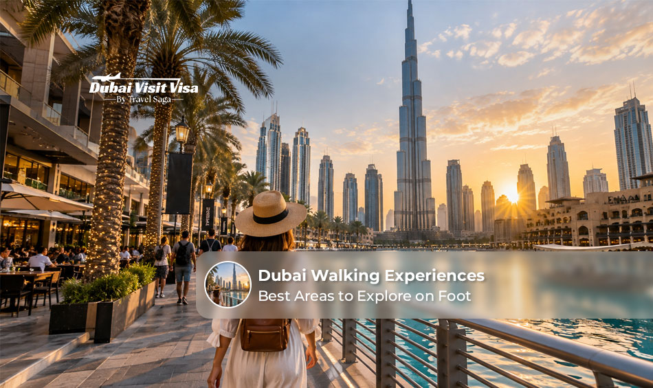 Visitors exploring Dubai on foot through scenic streets, landmarks, and lively neighbourhoods.