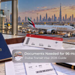 Traveller preparing passport and required paperwork for a short Dubai transit stay.