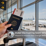 Traveller checking a passport and visa documents before the Dubai visa expiry date.