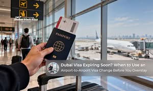 Traveller checking a passport and visa documents before the Dubai visa expiry date.