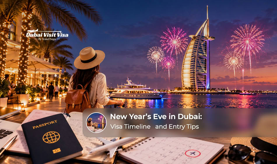 Travellers preparing passports and visa documents for a New Year’s Eve celebration trip to Dubai.