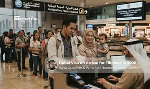 Filipino travellers reviewing passport and entry documents before travelling to Dubai.