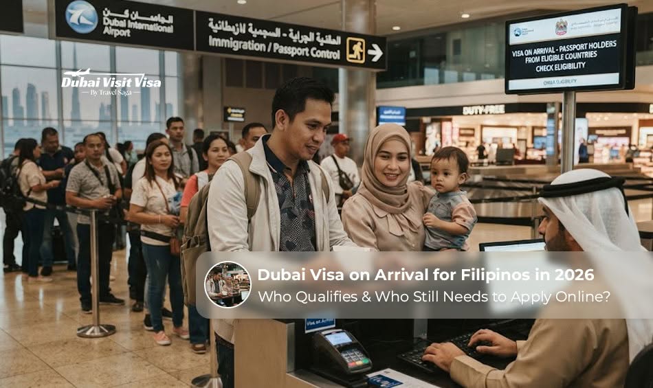 Filipino travellers reviewing passport and entry documents before travelling to Dubai.